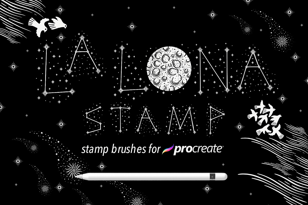 La Luna-stamp brush Procreate, a Brush Add-On by Moonflora (Photo 1 of 9)