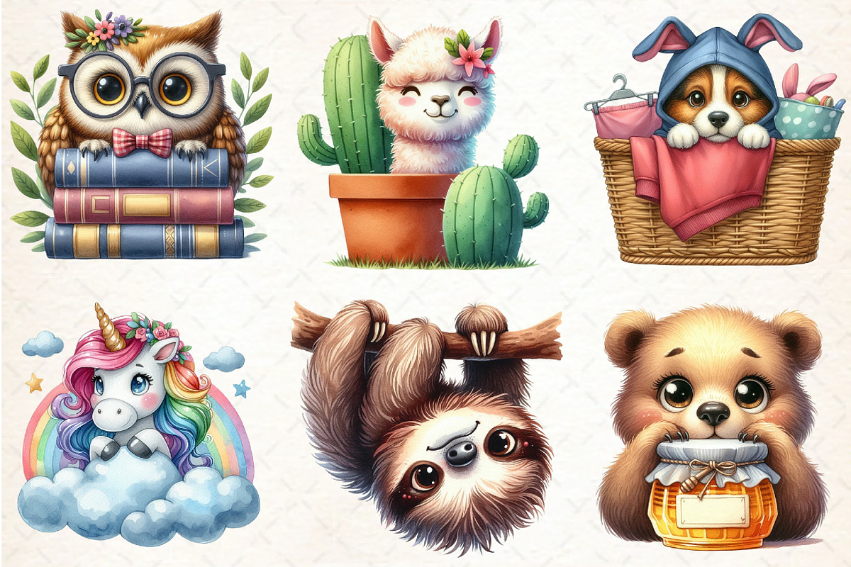 Funny Animals Clipart PNG Bundle, an Illustration by Libby Wishes (Photo 7 of 7)