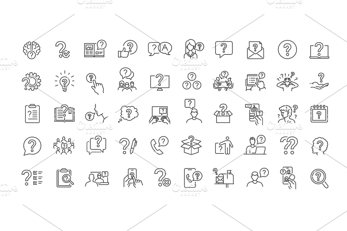Question and FAQ Line Icons Set, an Outline Icon by Tettygreen (Photo 1 of 2)