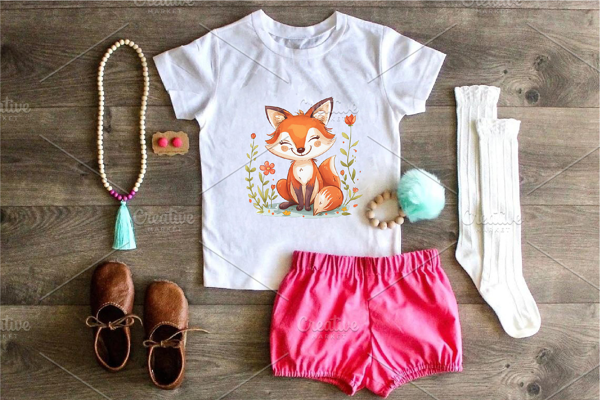 Fox with flowers. TShirt Sticker., an Animal Illustration by KENO Mascots (Photo 4 of 11)
