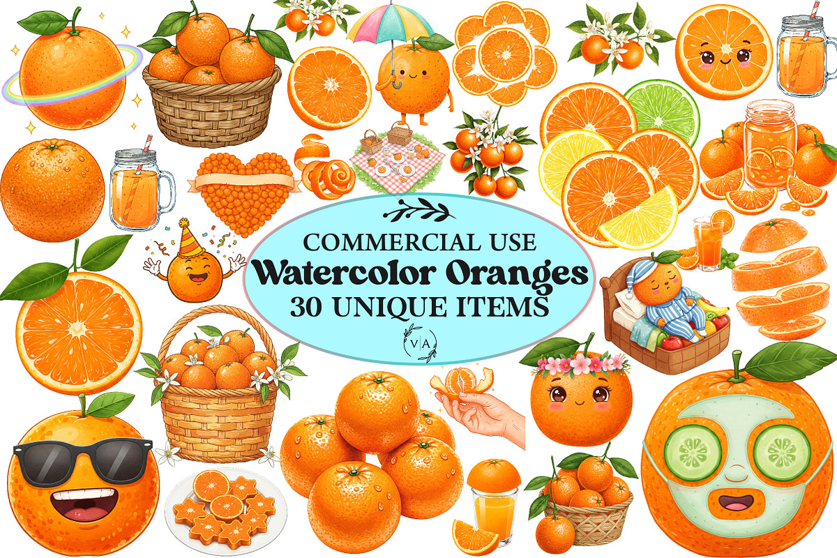 Watercolor Oranges Clipart, an Illustration by Craft Nest (Photo 1 of 6)