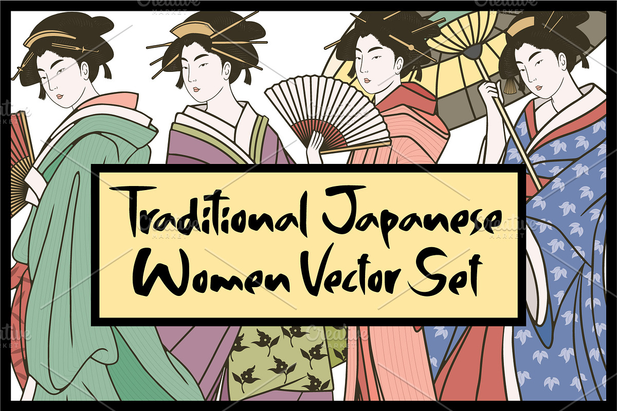 Traditional Japanese Women Vector, a Decorative Illustration by Andres M Rodriguez (Photo 1 of 3)
