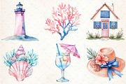 Summer Pink & Blue Coastal Clipart, an Illustration by Libby Wishes (Thumbnail 2 of 5)