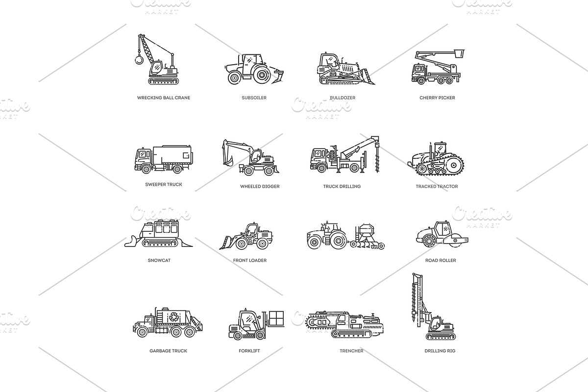 Construction vehicles icons, a Transportation Illustration by Tettygreen