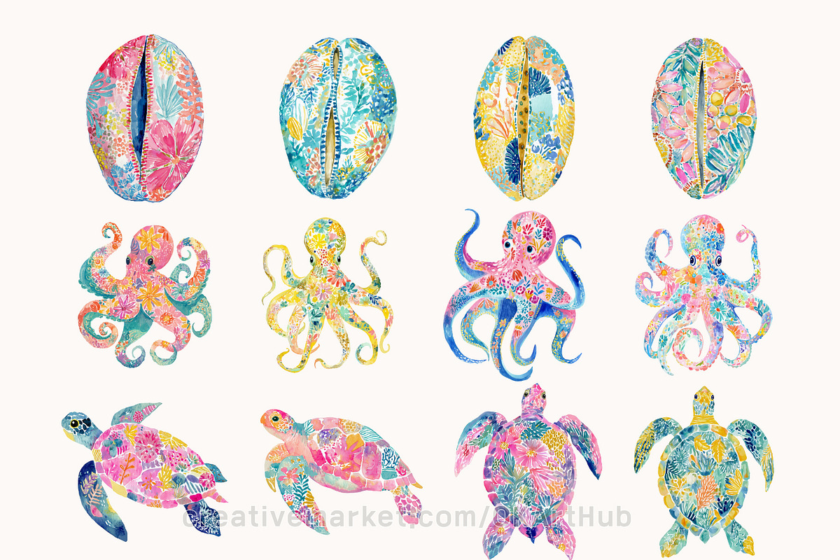 Preppy Coastal Sea Life Clipart, a Decorative Illustration by OKArtHub (Photo 5 of 8)