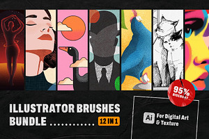 12-in-1 Illustrator Brushes Bundle, a Brush Add-On by pixelbuddha.net