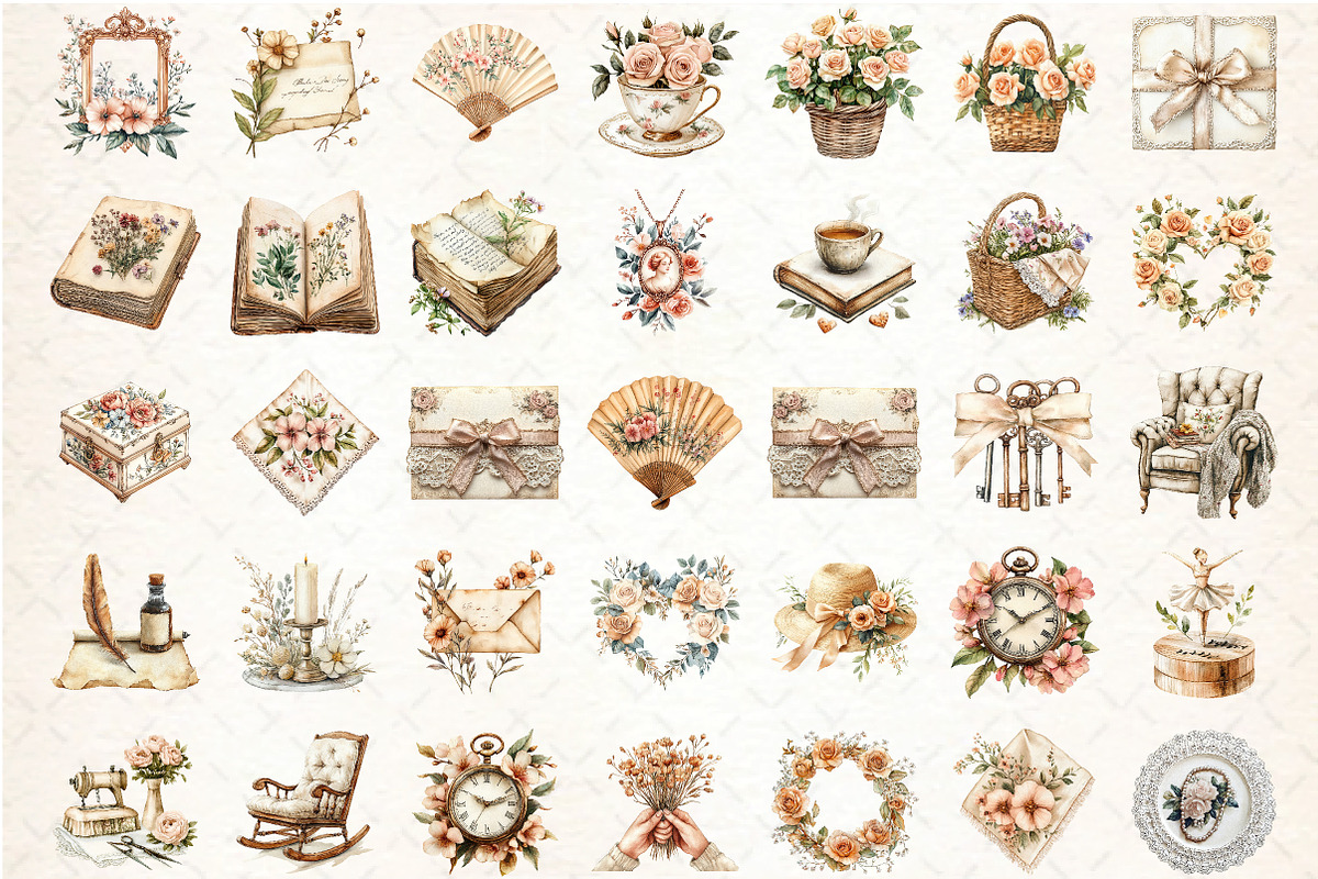 vintage beige mothers day Clipart, an Illustration by DreamCafeArt (Photo 2 of 5)
