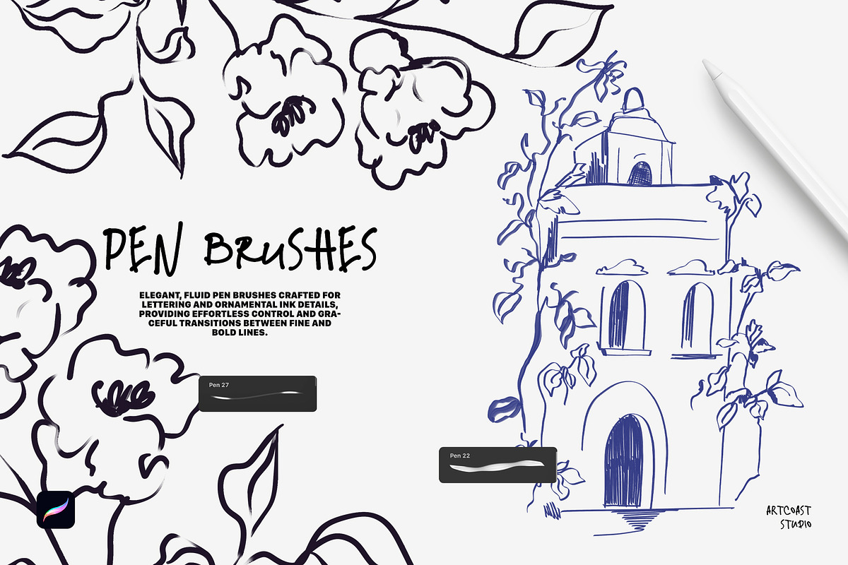 Pen Brushes for Procreate, a Brush Add-On by Spasibenko Art