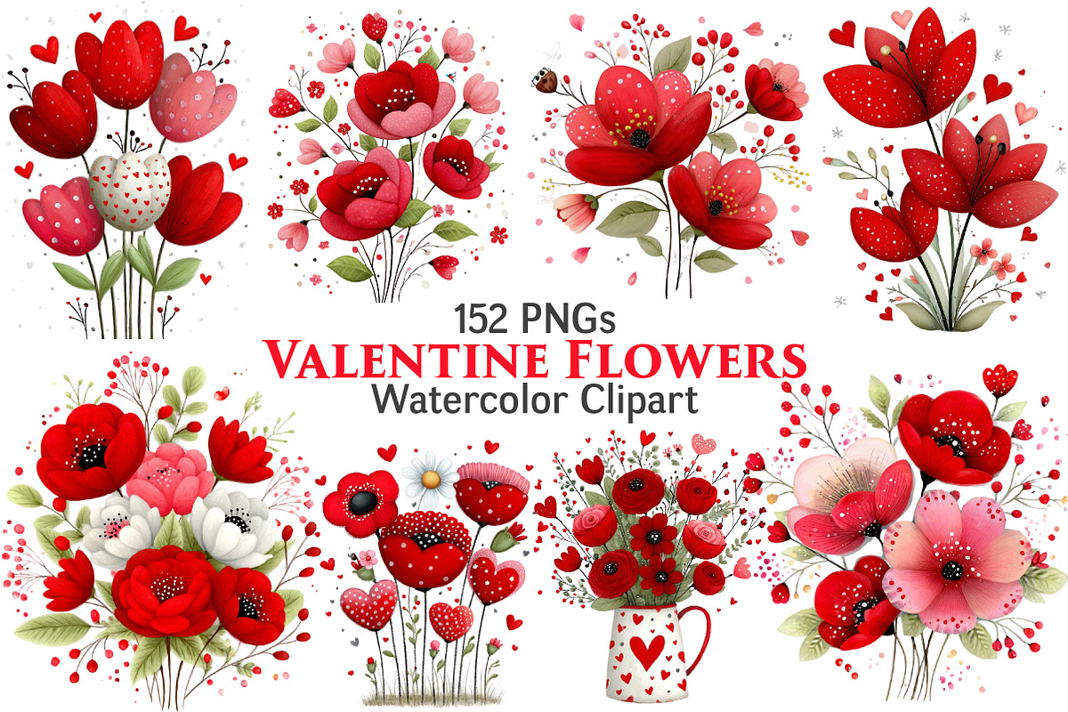 Valentine's Flowers Clipart, an Illustration by Pixels.Craft (Photo 1 of 5)