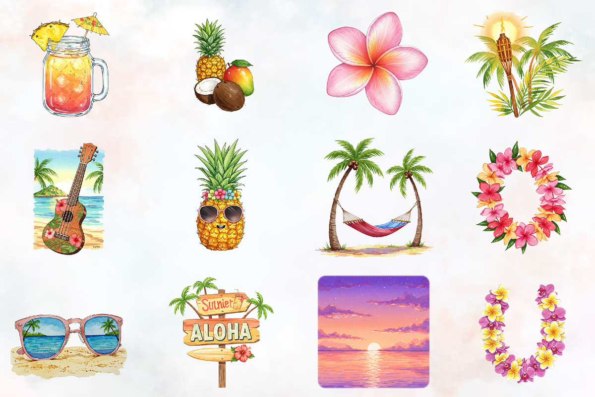 Hawaiian Summer Sublimation Clipart, an Illustration by RobertsArt (Photo 2 of 7)