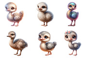 Watercolor Cute Baby Ostrich Clipart, an Illustration by CraftArtStudio (Thumbnail 2 of 5)