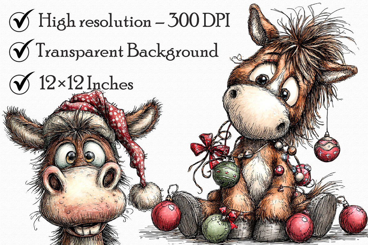 Funny Christmas Horses Clipart, an Illustration by Libby Wishes (Photo 3 of 7)