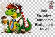 Dinosaur with Coffee PNG Bundle, a Graphic by Clipart Studio (Thumbnail 8 of 12)