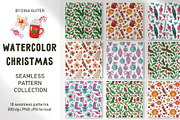 Watercolor Christmas pattern set, a Pattern Graphic by Dina Guiter (Thumbnail 1 of 7)