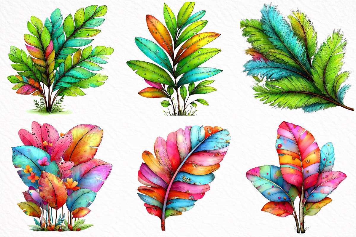 Watercolor Tropical Leaves, Summer, an Illustration by DreamArtGraphic (Photo 6 of 8)