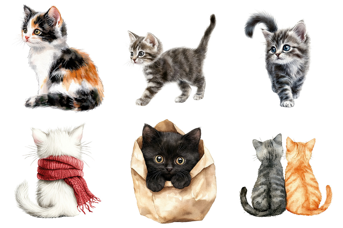 Whimsical Back View Cats Clipart, a Seasonal Illustration by CitraGraphics (Photo 3 of 6)