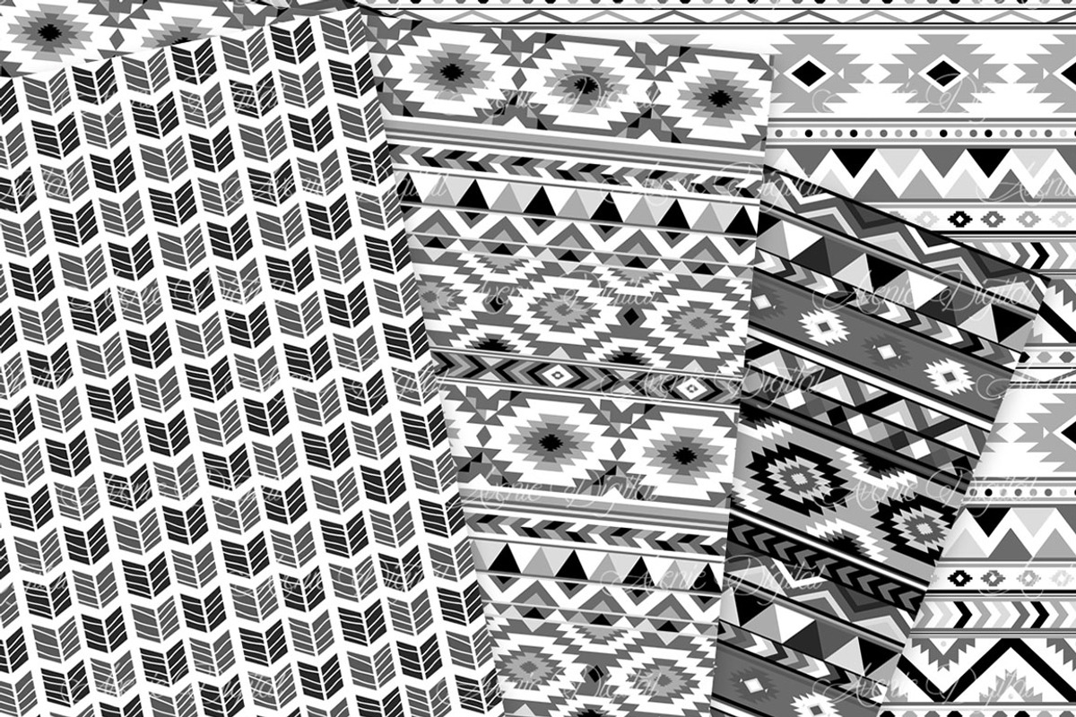 Black and White Aztec Digital Paper, a Pattern Graphic by Avenie Digital (Photo 2 of 4)