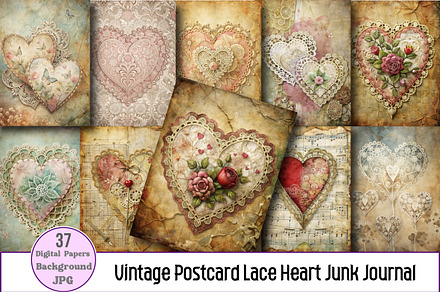 Vintage Postcard Lace Heart Junk Jou