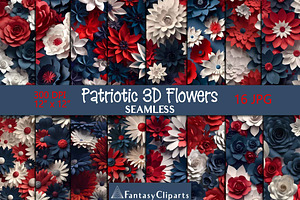 Patriotic 3D Flowers Digital Paper