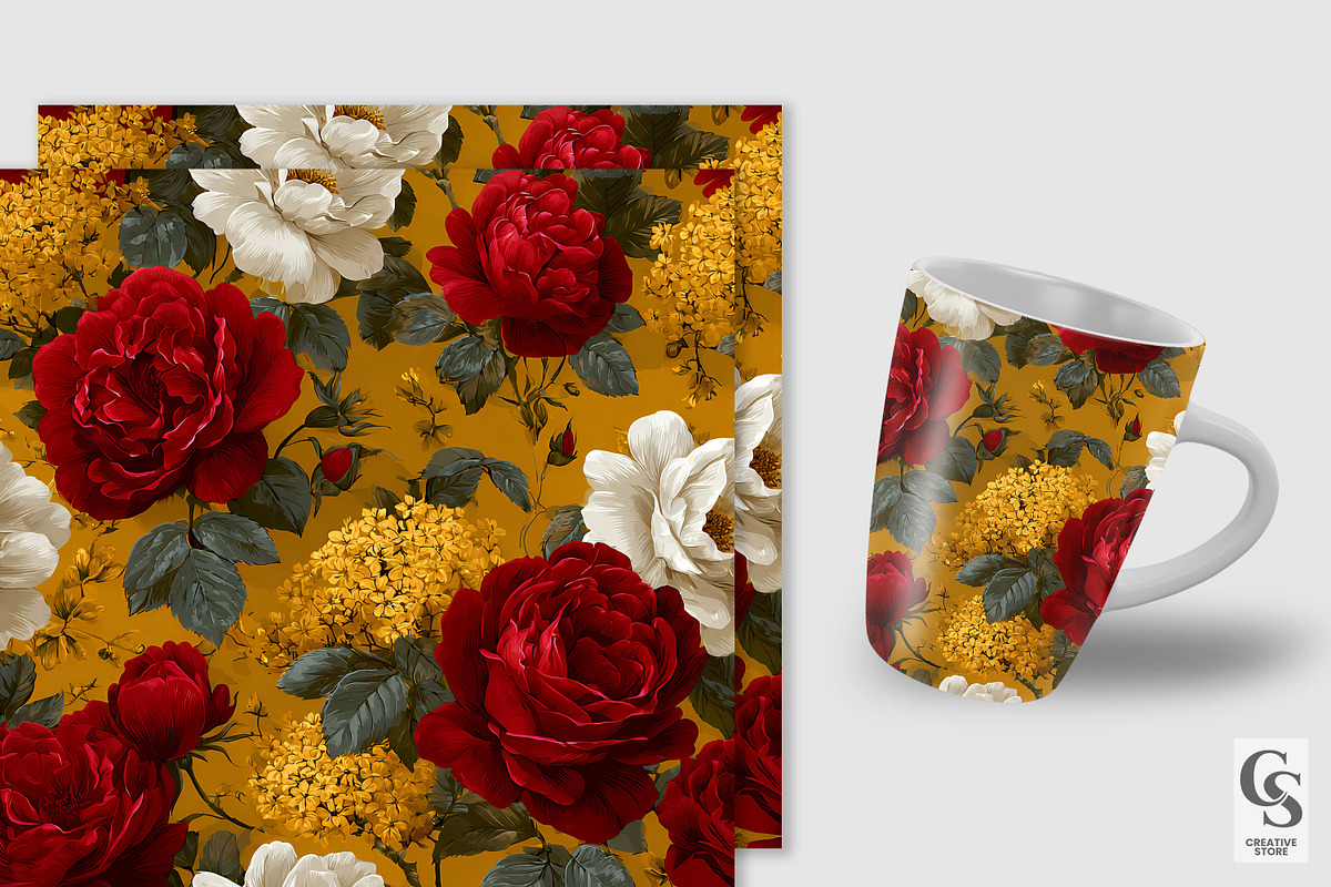 Red and Gold Roses Digital Paper, a Pattern Graphic by Creative Store (Photo 2 of 5)