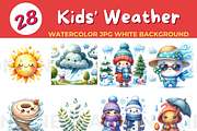 Kids' Weather watercolor JPG white b, a Seasonal Illustration by John_Walker (Thumbnail 1 of 3)