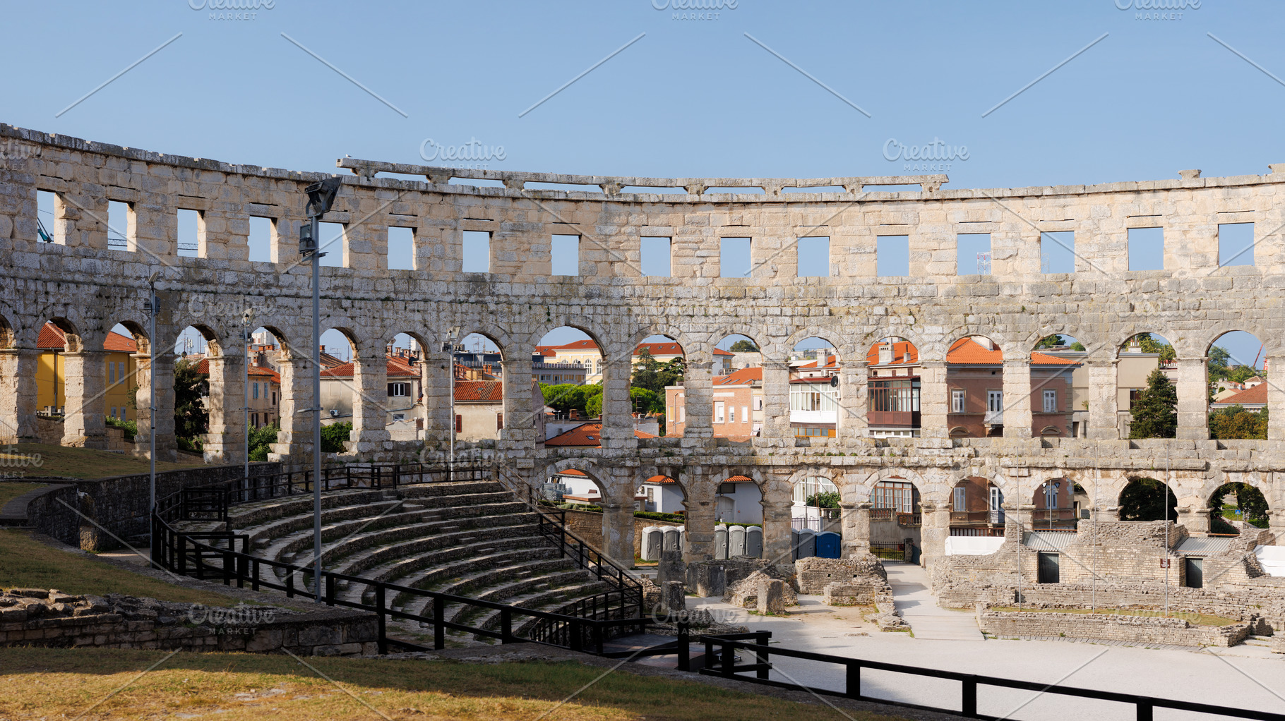 Ancient ruins of the Roman Amphitheatre, Istria peninsula. Pula, Croatia., an Architecture Photo by Bepslabor