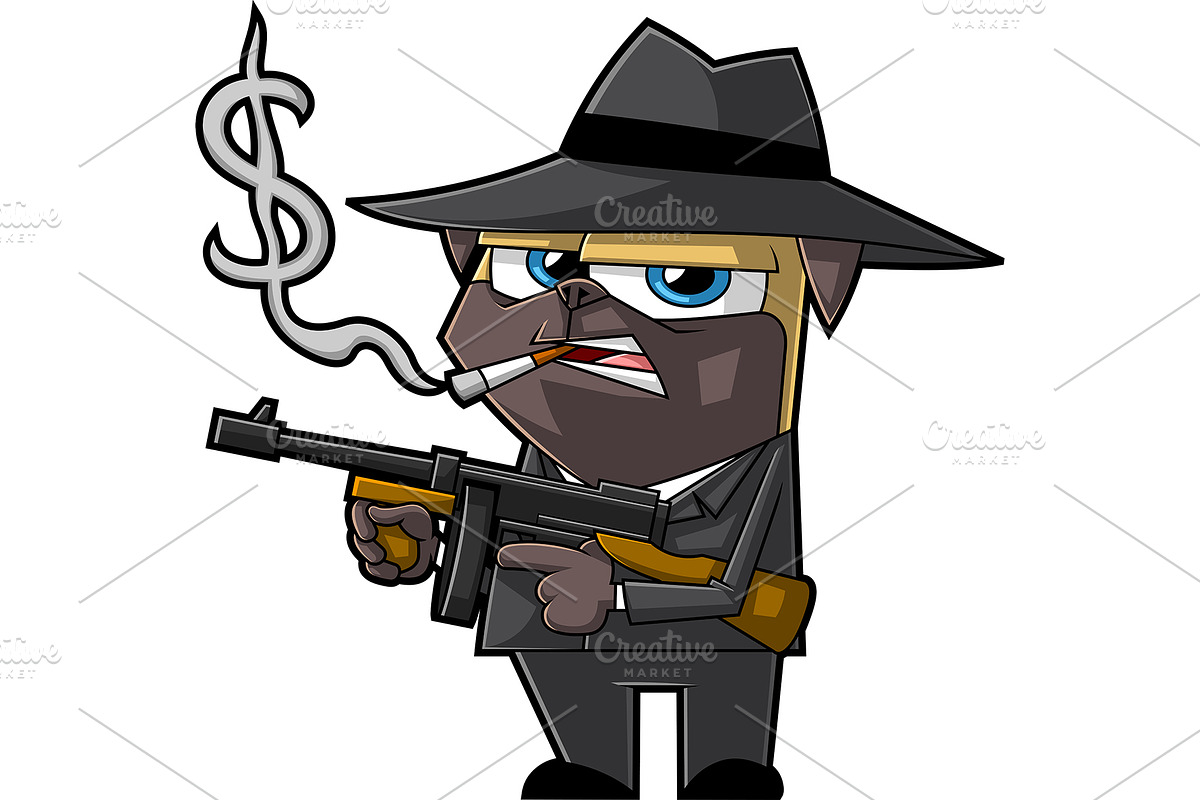 Funny Mafia Pug Dog Character, an Illustration by HitToon