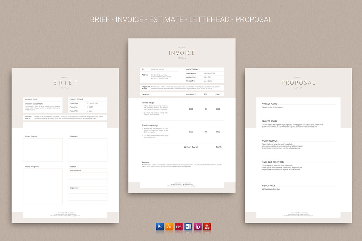 Brief-Estimation-Invoice-Letterhead, a Stationery Template by artisanHR (Photo 1 of 9)
