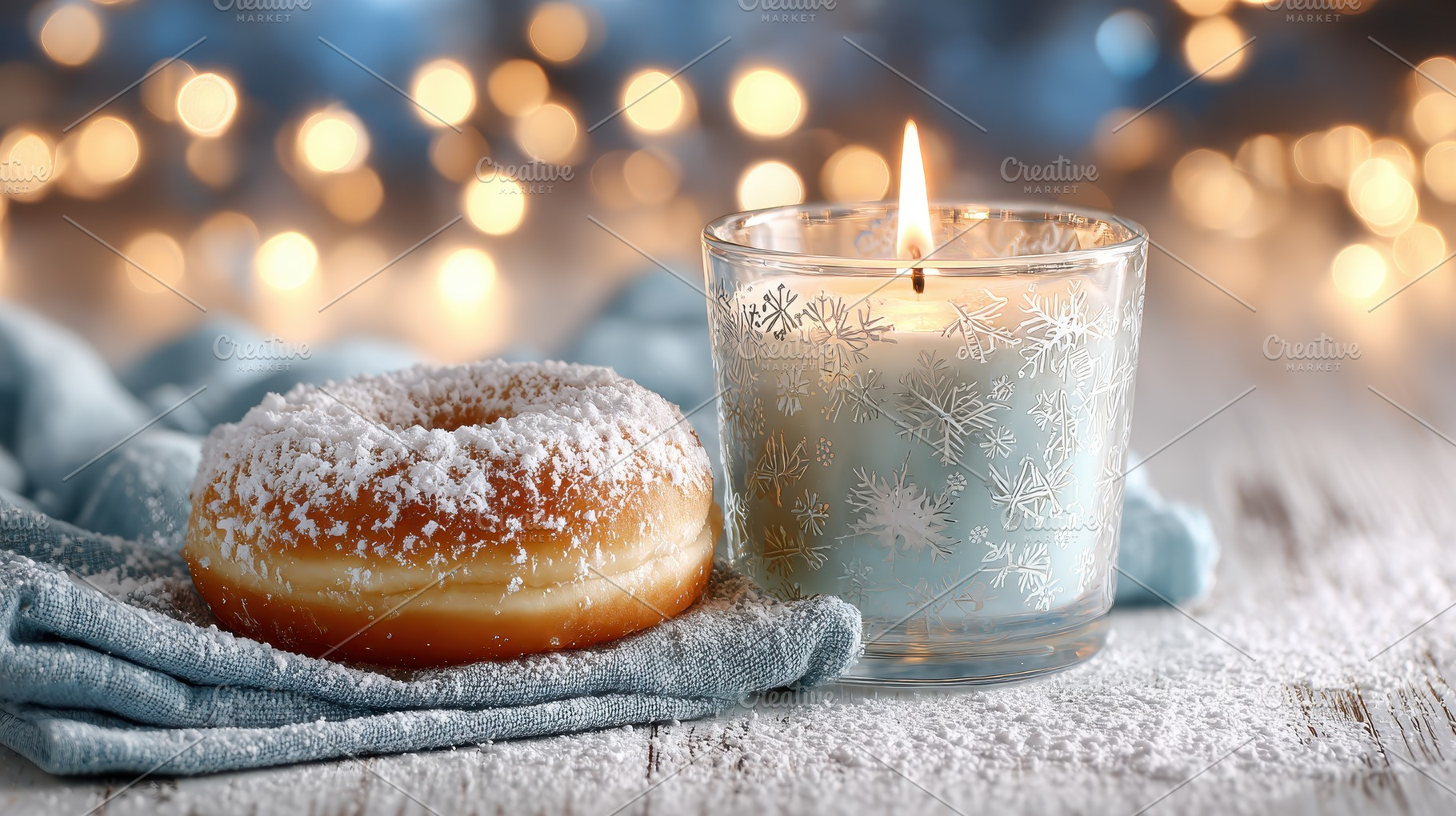 Snowy Donut and Festive Candle Winte, a Photo by Pixeness Studio