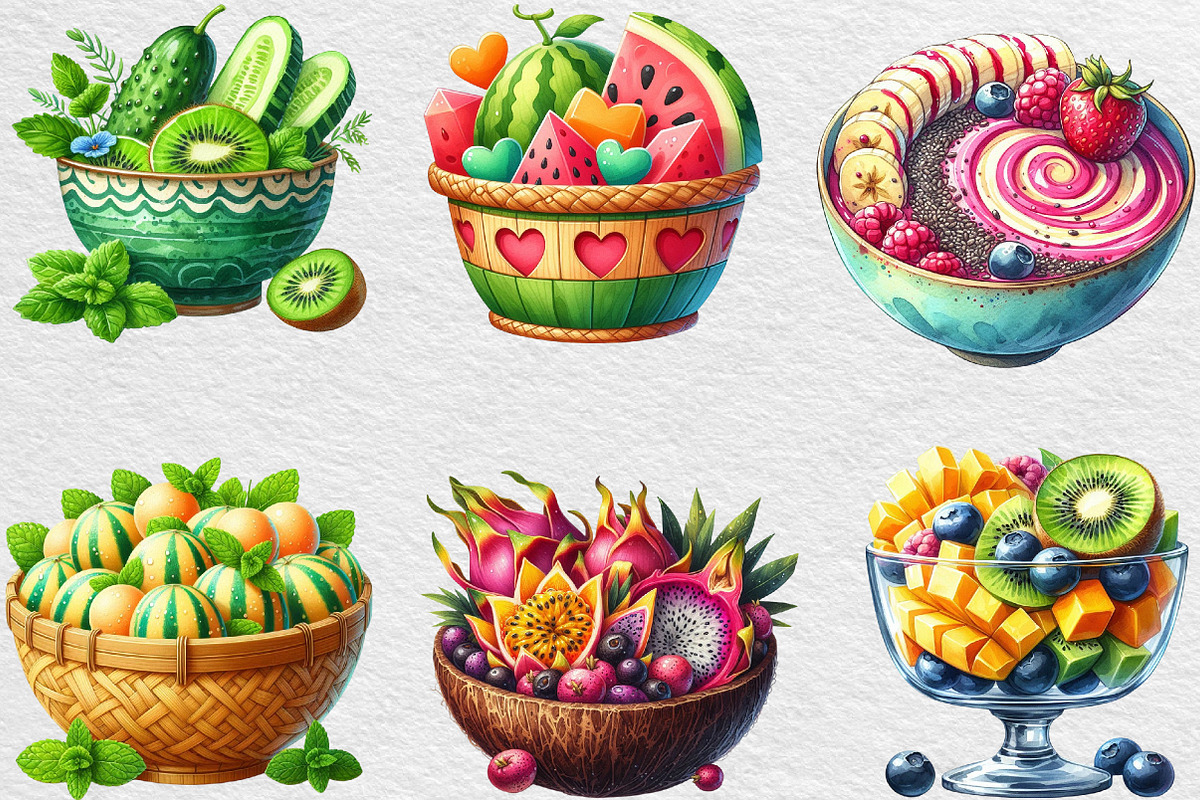 Watercolor Healthy Fruit Bowls, an Illustration by Black Bird Studio (Photo 3 of 6)