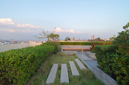 Sky garden on private rooftop of condominium or hotel, high rise, a Background Photo by Tampatra
