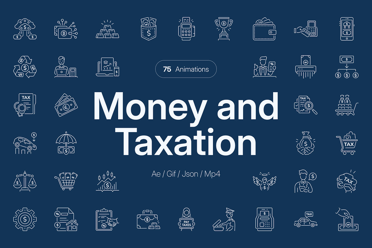 Animated Money and Taxation Icon Set, an Outline Icon by Prosymbols (Photo 1 of 4)