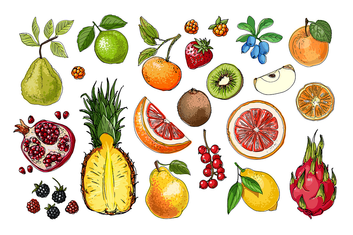 Vector food: vegetables and fruits, a Food Illustration by irina.vaneeva (Photo 1 of 16)