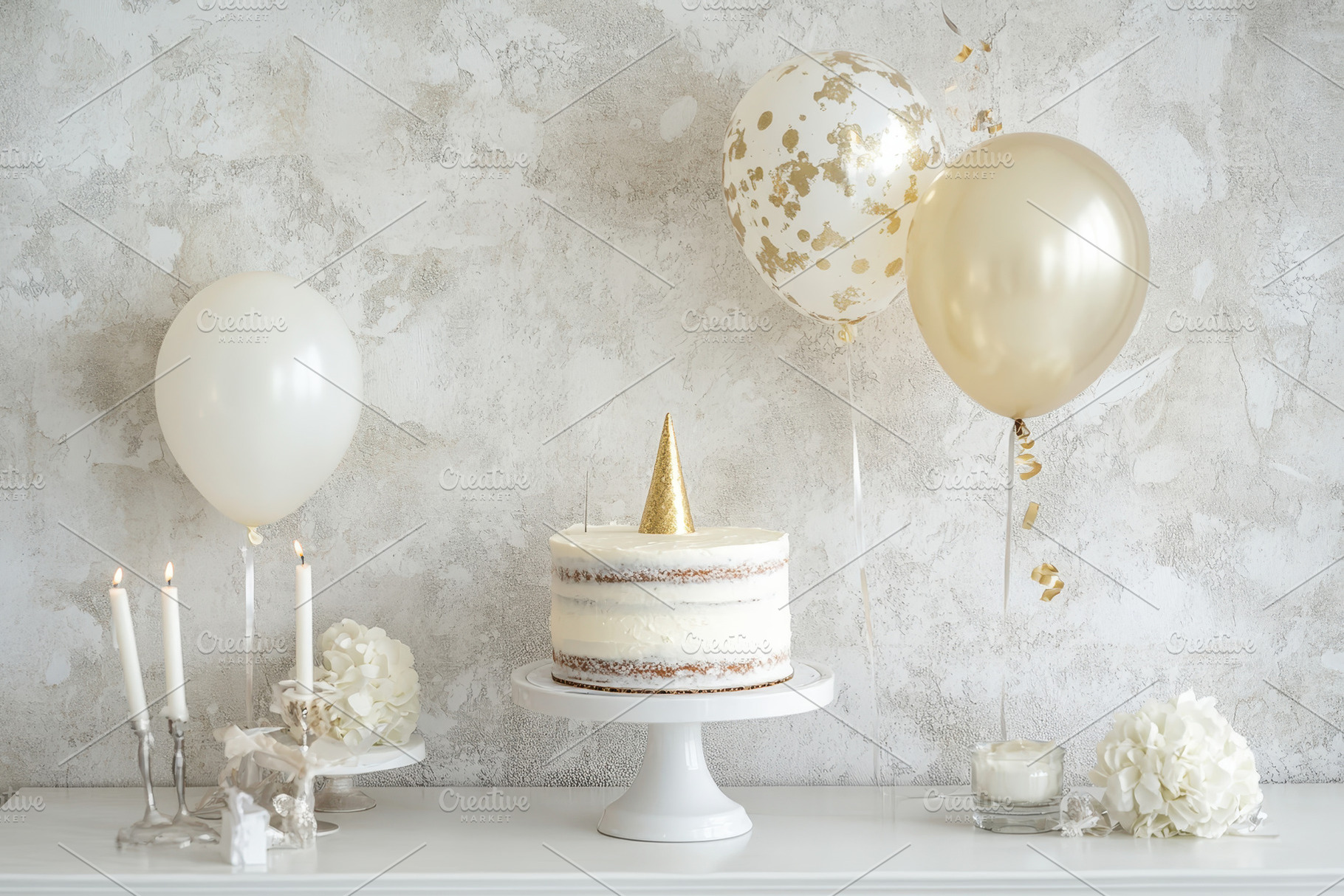 Elegant dessert display with a cake,, a Photo by Tanuart