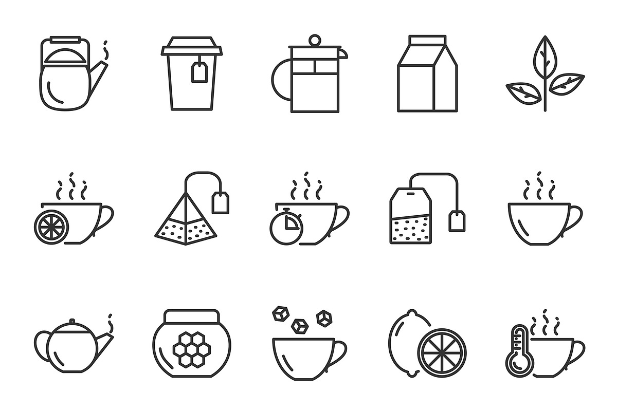 Tea icons set, an Outline Icon by mayrum