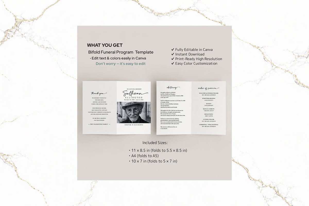 Funeral Bifold Program Canva FR003, a Brochure Template by TyphoonStudio (Photo 2 of 8)