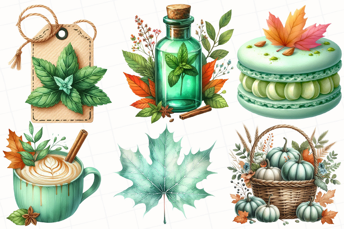 Mint Fresh Green Autumn Clipart, an Illustration by OK Design (Photo 3 of 5)
