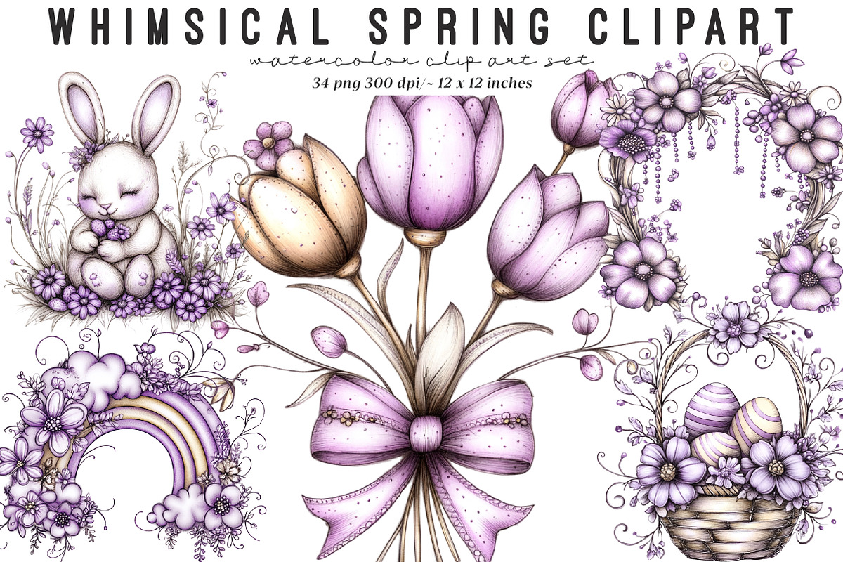 Whimsical Spring Clipart, an Illustration by SinaCreation (Photo 1 of 9)