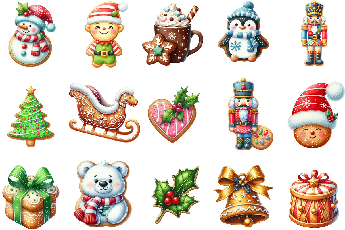 Watercolor Christmas Cookies Clipart, an Illustration by Designking (Photo 2 of 5)