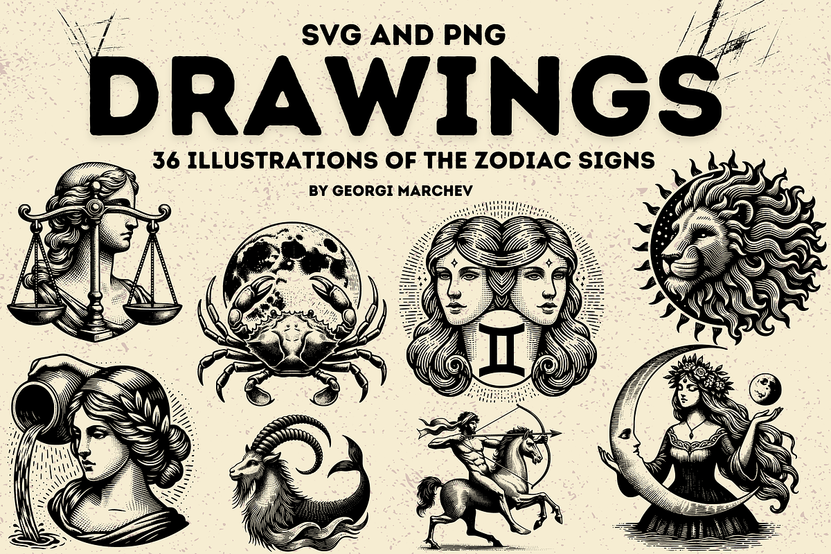 Zodiac Signs Astrology Illustrations, a Decorative Illustration by Ray Crimson