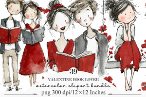 Valentine Book Lover Clipart Bundle, an Illustration by Designking