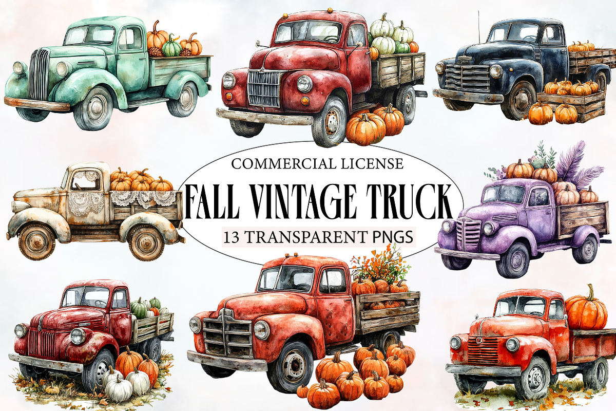 Fall Vintage Truck & Pumpkins, an Illustration by Designworld (Photo 1 of 6)