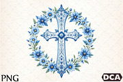 Blue Cross With Flowers Clipart, an Illustration by DreamCafeArt (Thumbnail 1 of 7)