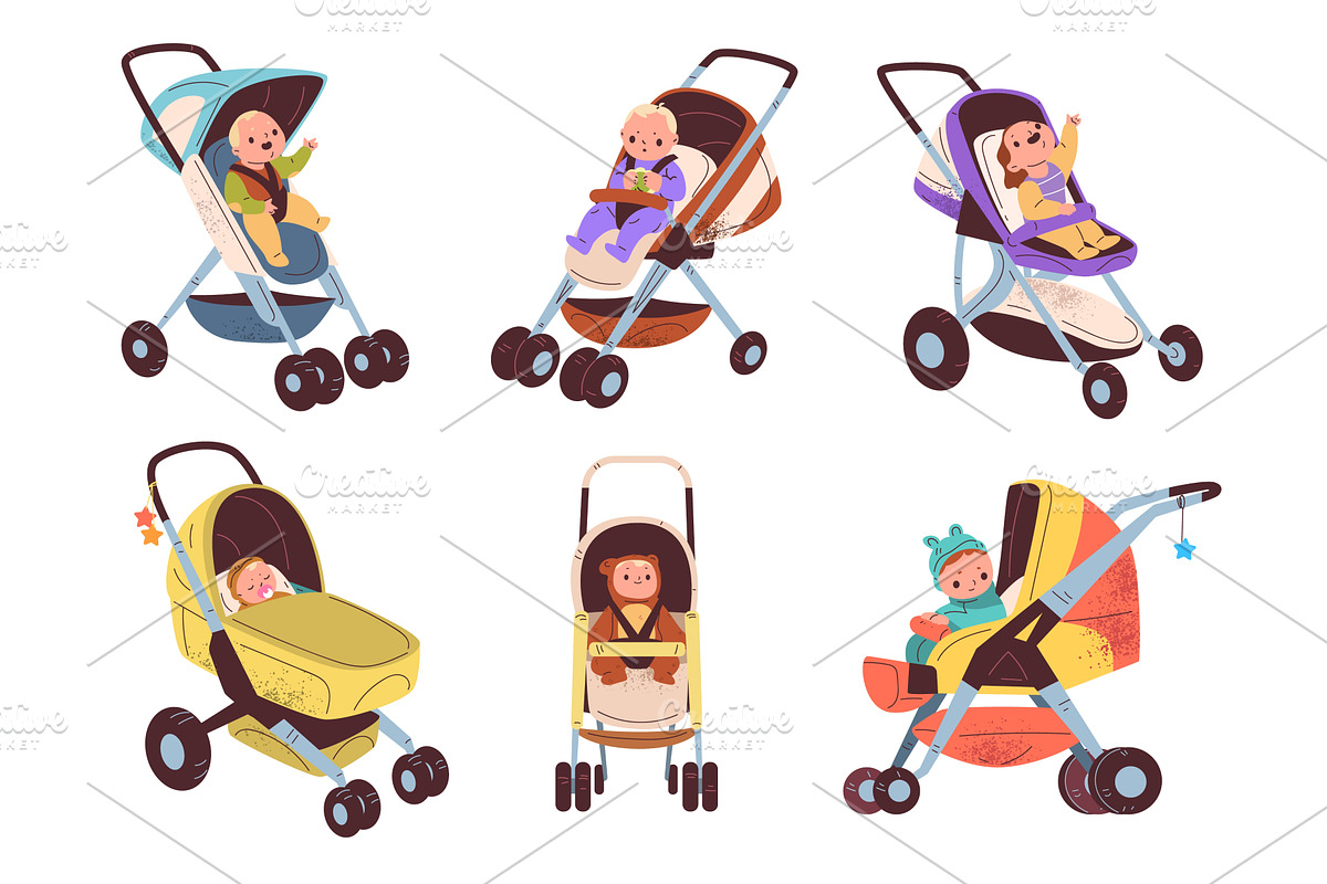 Children in pushchairs. Cartoon kids, a Person Illustration by Stock-Smart-Start