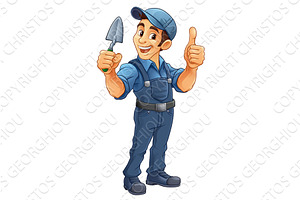 Bricklayer Mascot Tool Mason, a Person Illustration by Christos Georghiou
