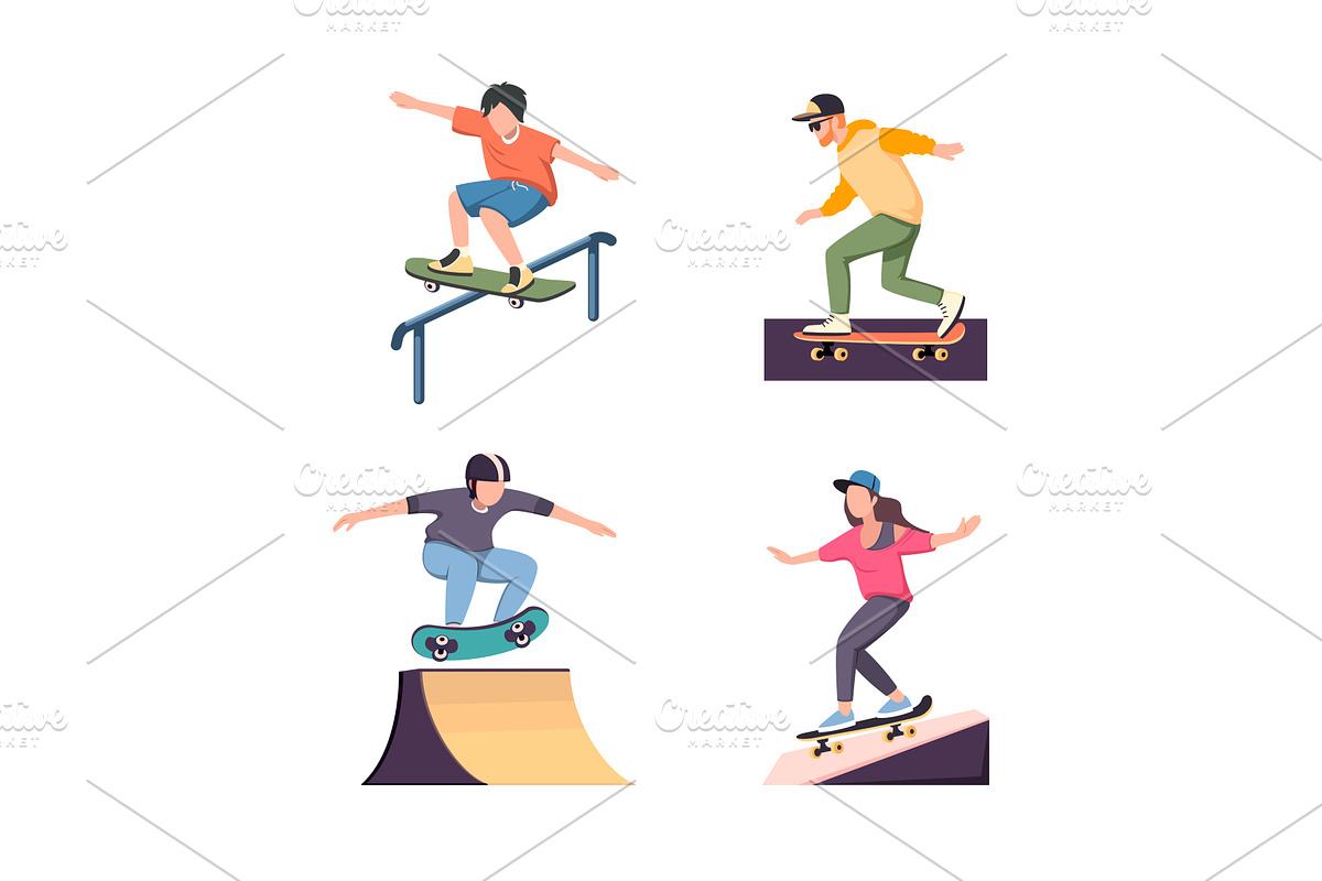 skateboarders set. urban outdoor, a Sport Illustration by Multigon