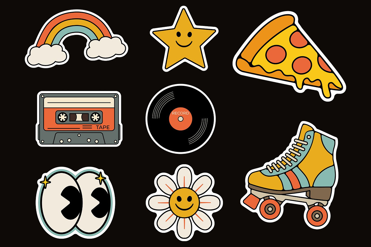 Groovy Sticker Set. Hippie Retro, an Object Graphic by JeksonGraphics (Photo 3 of 3)