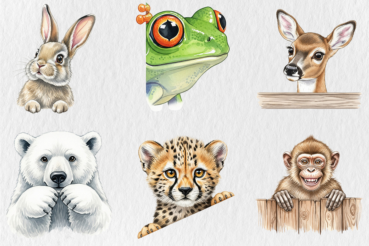 Animal Peeking Clipart Bundle, an Animal Illustration by Rose Art (Photo 2 of 4)