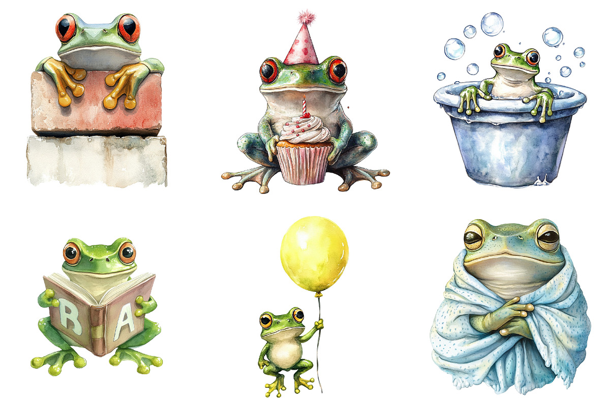 Frog Nursery Clipart Sublimation, an Illustration by Watercolor design (Photo 3 of 4)
