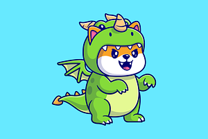 Cute Shiba Inu Dog Wearing Dragon, an Animal Illustration by Catalyst Labs